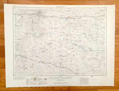 Antique Dickinson, North Dakota 1955 US Geological Survey Topographic Map – Belfield, Hebron, New England, Mott, Hettinger, Bowman, Beach