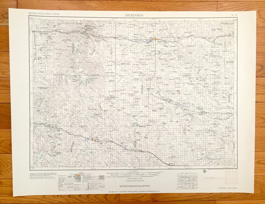 Antique Dickinson, North Dakota 1955 US Geological Survey Topographic Map – Belfield, Hebron, New England, Mott, Hettinger, Bowman, Beach