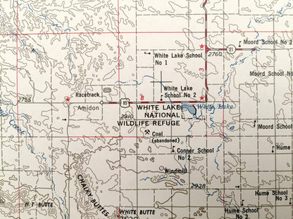 Antique Dickinson, North Dakota 1955 US Geological Survey Topographic Map – Belfield, Hebron, New England, Mott, Hettinger, Bowman, Beach