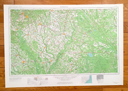 Antique Florence, South Carolina 1953 US Geological Survey Topographic Map – North Carolina, Darlington, Timmonsville, Marion, Mullins SC NC
