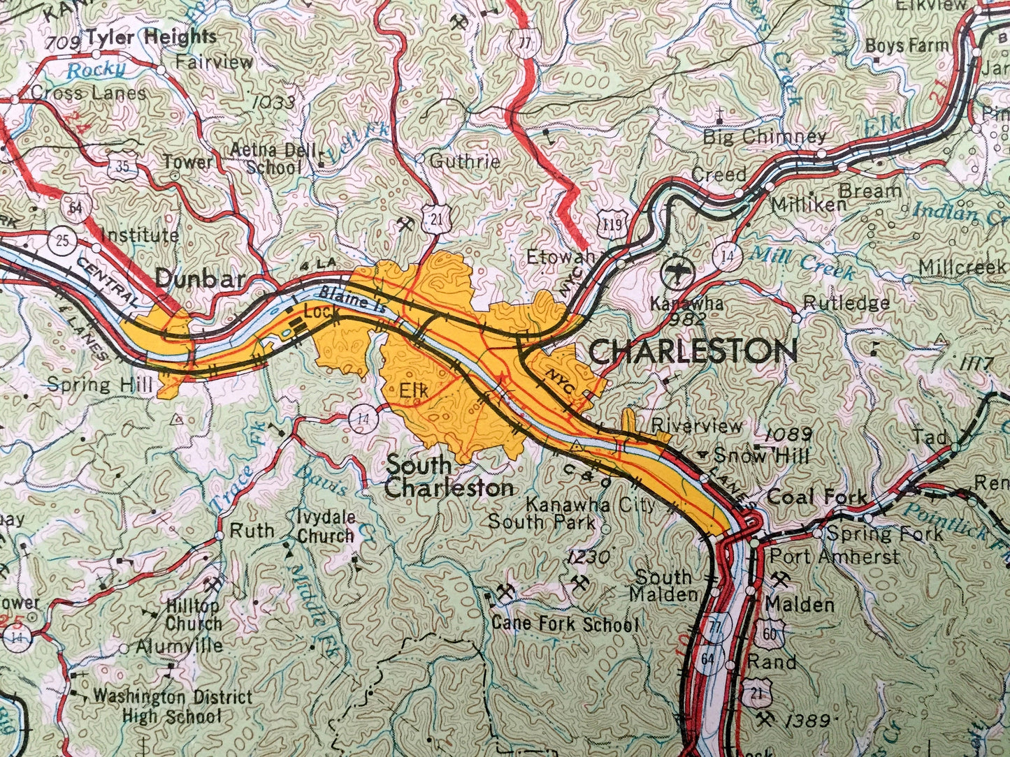 Antique Charleston, West Virginia 1956 US Geological Survey Topographic Map – Saint Albans, Chesapeake, Gassaway, Buckhannon, Dunbar, Nitro