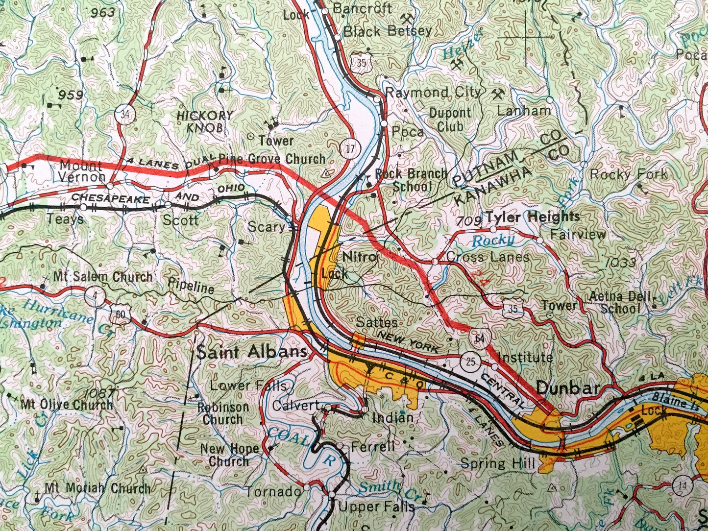 Antique Charleston, West Virginia 1956 US Geological Survey Topographic Map – Saint Albans, Chesapeake, Gassaway, Buckhannon, Dunbar, Nitro