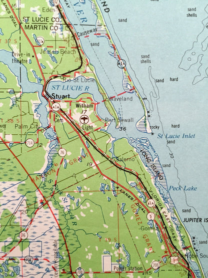 Antique Fort Pierce, Florida 1956 US Geological Survey Topographic Map – Vero Beach, Sebring, Arcadia, Stuart, Wauchula, Batow, Avon Park FL