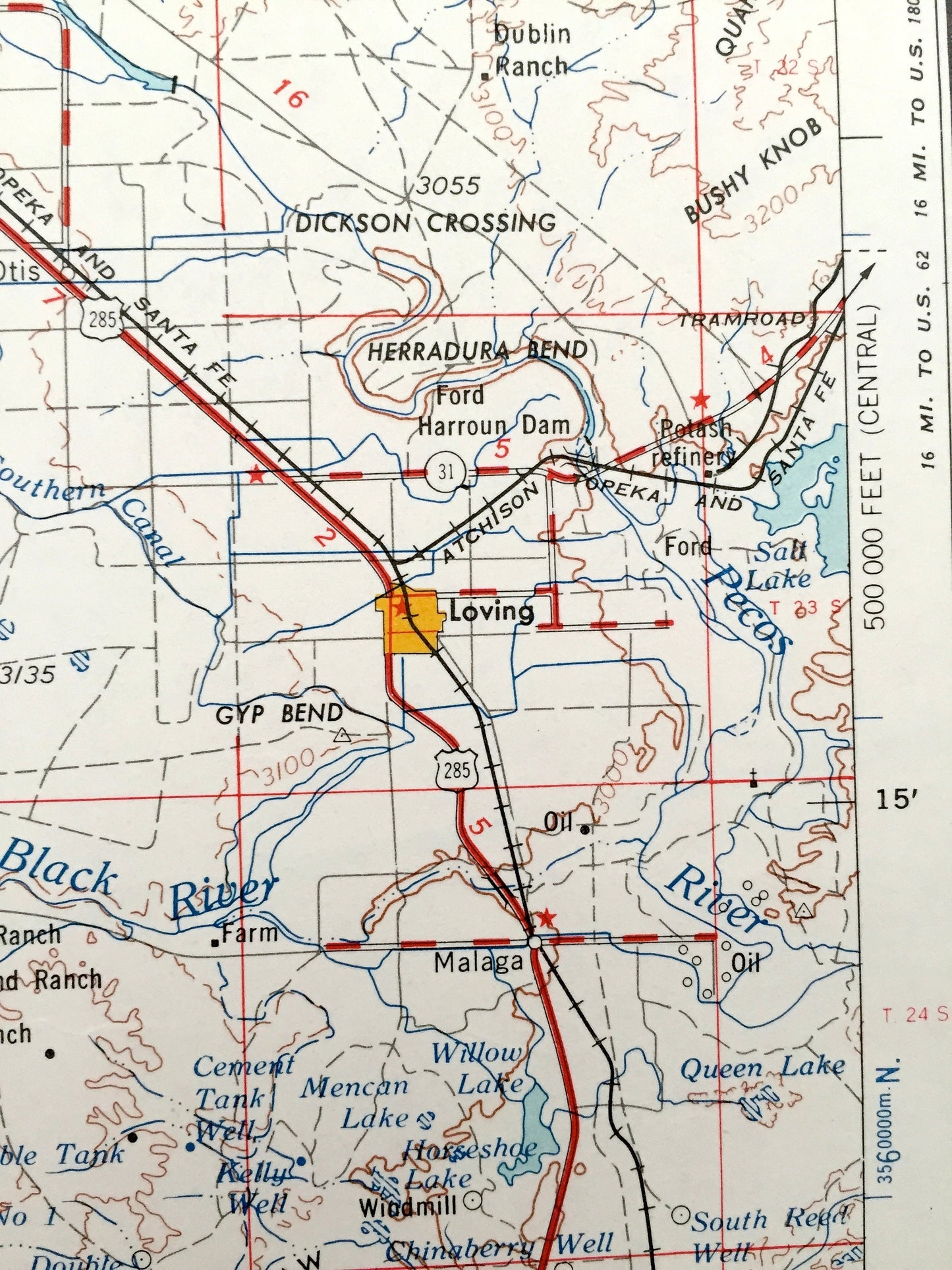 Antique Carlsbad, New Mexico 1954 US Geological Survey Topographic Map – Loving, Otis, Artesia, Lake Arthur, Hope, Alamogorde Pecos River NM