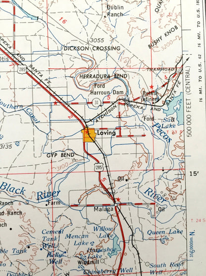 Antique Carlsbad, New Mexico 1954 US Geological Survey Topographic Map – Loving, Otis, Artesia, Lake Arthur, Hope, Alamogorde Pecos River NM