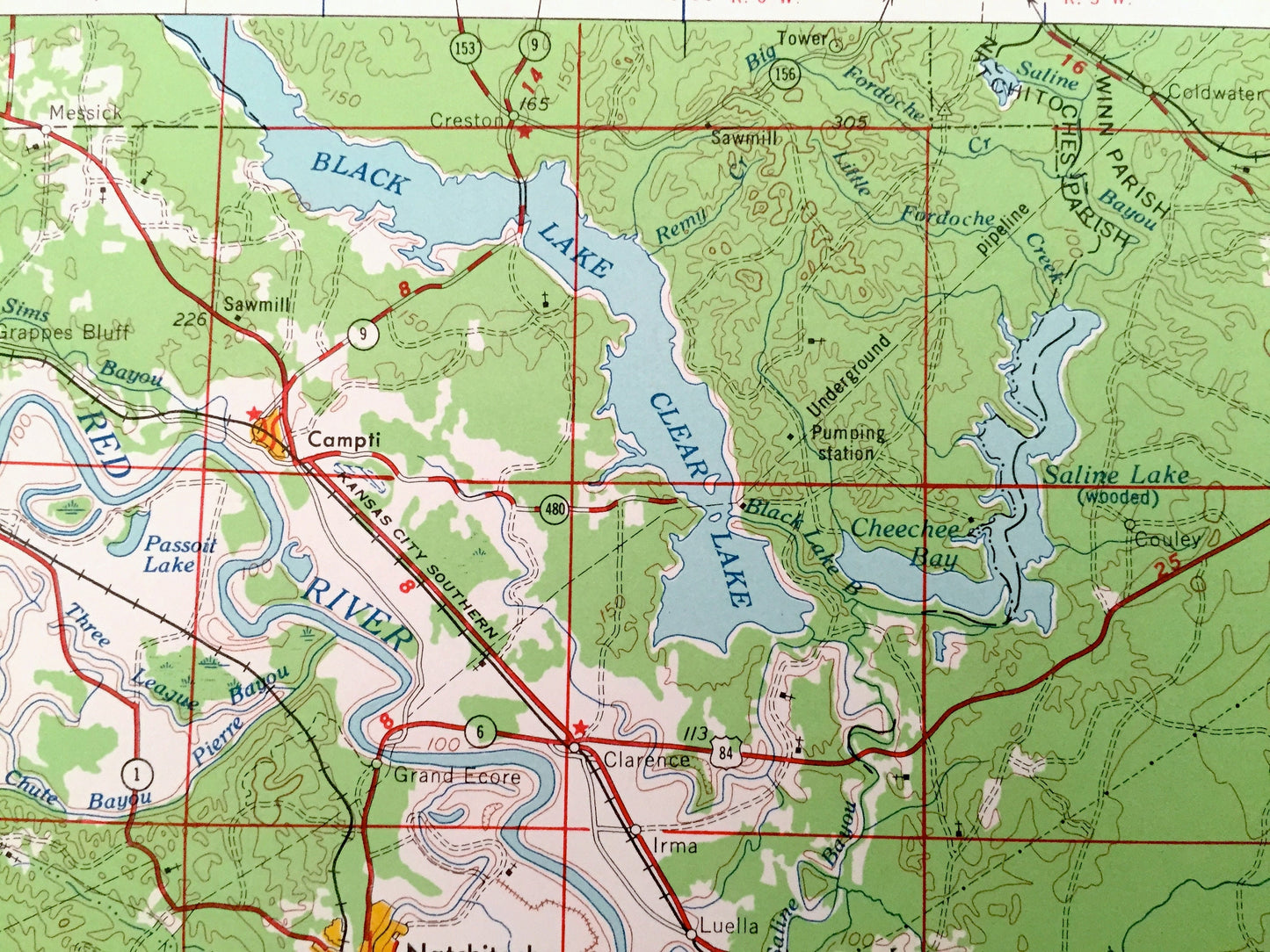 Antique Alexandria, Louisiana 1953 US Geological Survey Topographic Map – Pineville, Marksville, Lecompte, Natchitoches, Winnfield Colfax LA
