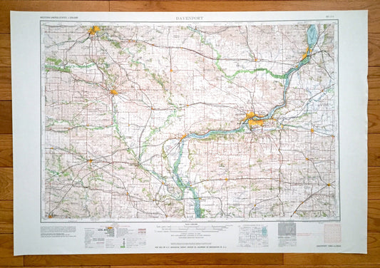 Antique Davenport, Iowa 1962 US Geological Survey Topographic Map – Cedar Rapids, Clinton, Bettendorf, Wapello, Muscatine, DeWitt, Tipton