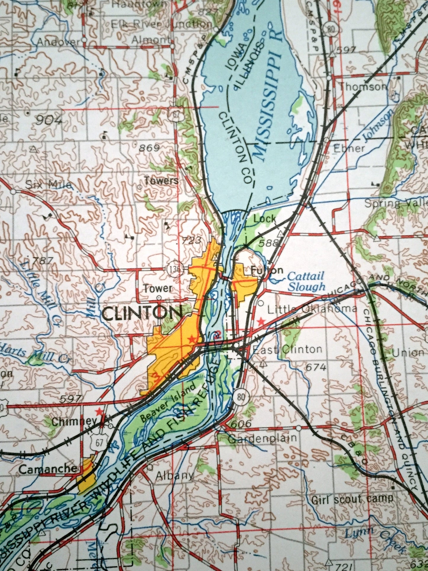 Antique Davenport, Iowa 1962 US Geological Survey Topographic Map – Cedar Rapids, Clinton, Bettendorf, Wapello, Muscatine, DeWitt, Tipton