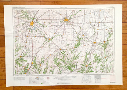 Antique Decatur, Illinois 1961 US Geological Survey Topographic Map – Springfield, Taylorville, Litchfield, Shelbyville, Effingham, Mattoon