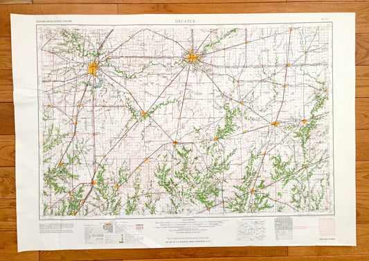 Antique Decatur, Illinois 1961 US Geological Survey Topographic Map – Springfield, Taylorville, Litchfield, Shelbyville, Effingham, Mattoon