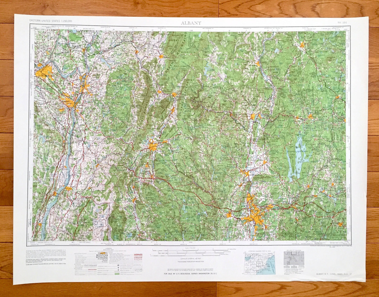 Antique Albany, New York 1962 US Geological Survey Topographic Map – Berkshires, Troy, Schenectady, Hudson, Catskill, Watervliet, Cohoes, MA