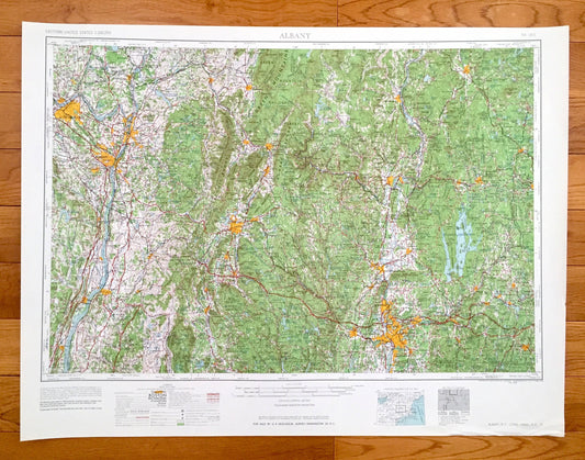 Antique Albany, New York 1962 US Geological Survey Topographic Map – Berkshires, Troy, Schenectady, Hudson, Catskill, Watervliet, Cohoes, MA