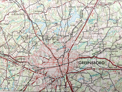 Antique Greensboro, North Carolina 1953 US Geological Survey Topographic Map – Virginia, Burlington, Durham, Reidsville Leaksville Graham NC