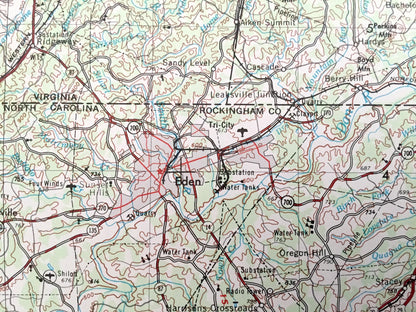 Antique Greensboro, North Carolina 1953 US Geological Survey Topographic Map – Virginia, Burlington, Durham, Reidsville Leaksville Graham NC