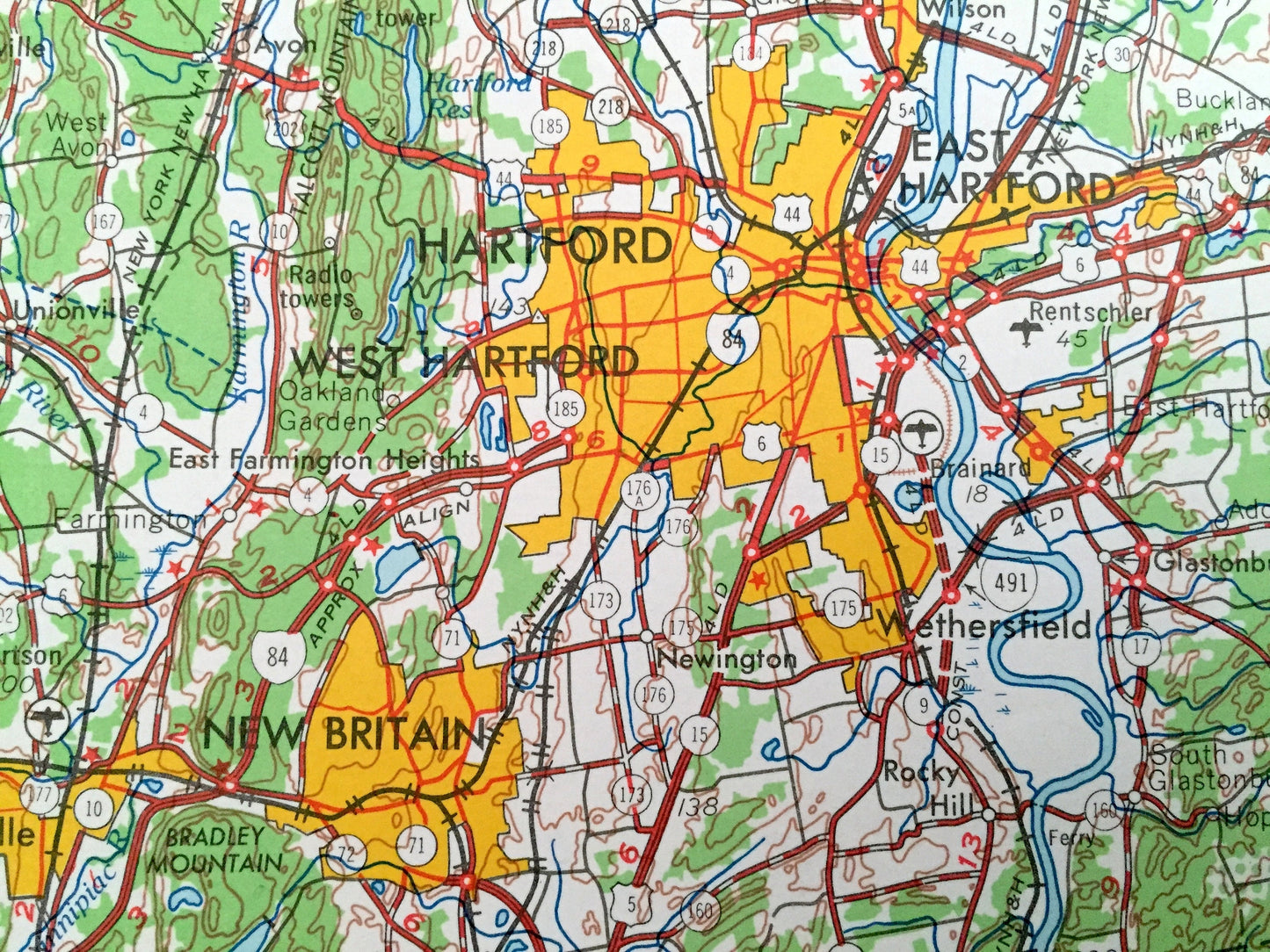 Antique Connecticut 1965 US Geological Survey Topographic Map – Hartford, Manchester, New Haven, New Britain, Bristol, Bridgeport, Norwich