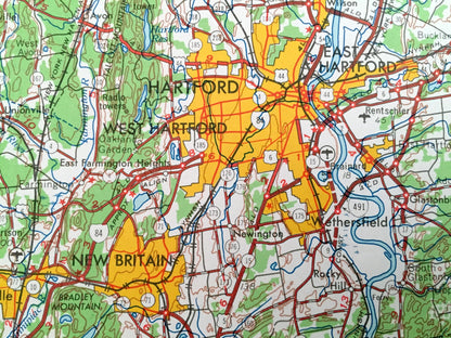 Antique Connecticut 1965 US Geological Survey Topographic Map – Hartford, Manchester, New Haven, New Britain, Bristol, Bridgeport, Norwich