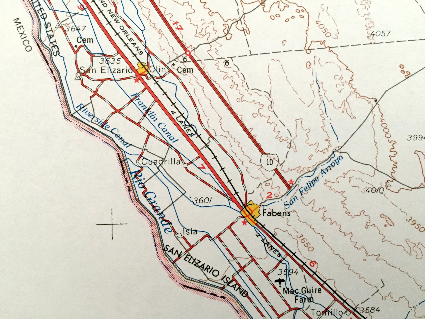 Antique El Paso, Texas 1965 US Geological Survey Topographic Map – Fabens, Clint, Canutillo, San Elizario, Smeltertown, Anthony, New Mexico