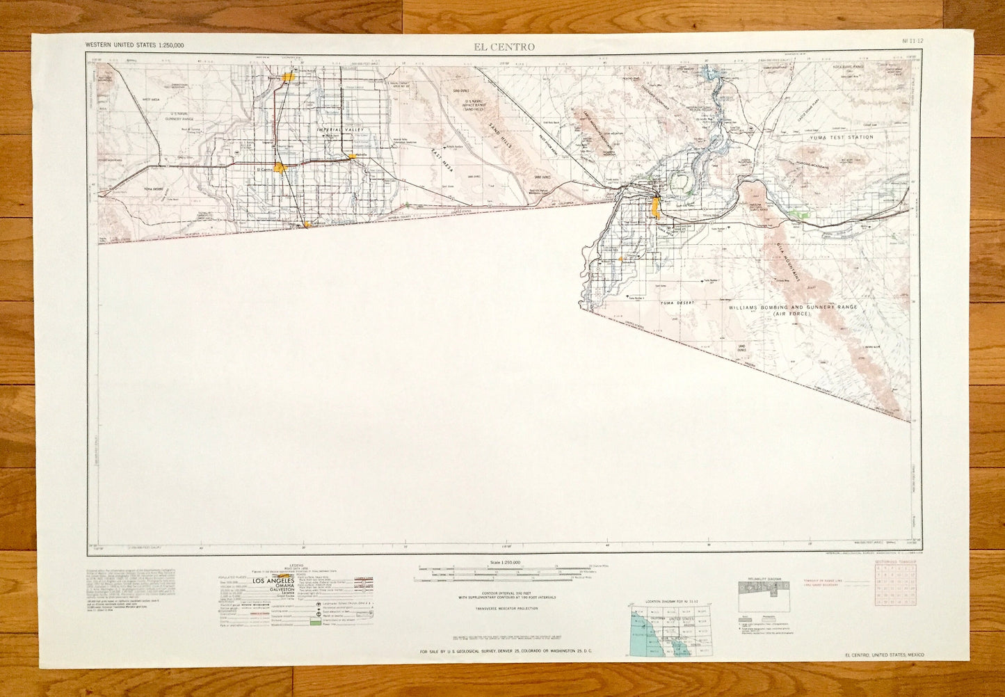 Antique El Centro, California 1964 US Geological Survey Topographic Map – Holtville, Calexico, Brawley, Dixieland, Seeley, Meloland, Arizona