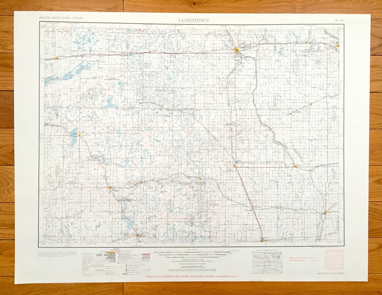 Antique Jamestown, North Dakota 1954 US Geological Survey Topographic Map – Valley City, La Moure, Oakes, Ellendale, Napoleon, Wishek, Kulm