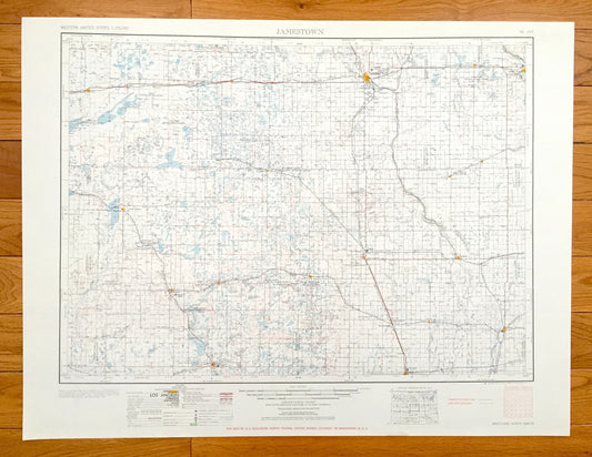 Antique Jamestown, North Dakota 1954 US Geological Survey Topographic Map – Valley City, La Moure, Oakes, Ellendale, Napoleon, Wishek, Kulm