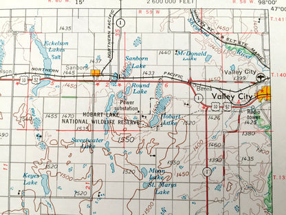 Antique Jamestown, North Dakota 1954 US Geological Survey Topographic Map – Valley City, La Moure, Oakes, Ellendale, Napoleon, Wishek, Kulm