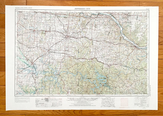 Antique Jefferson City, Missouri 1955 US Geological Survey Topographic Map – Columbia, Sedalia, Clinton, Warrensburg, Sweet Spring, Tipton