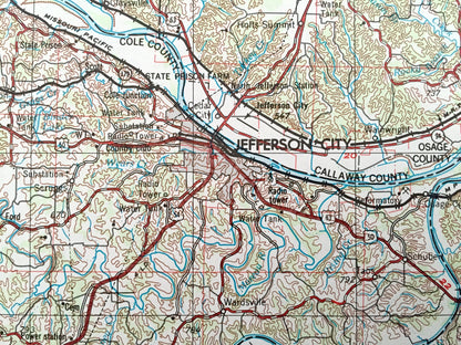 Antique Jefferson City, Missouri 1955 US Geological Survey Topographic Map – Columbia, Sedalia, Clinton, Warrensburg, Sweet Spring, Tipton