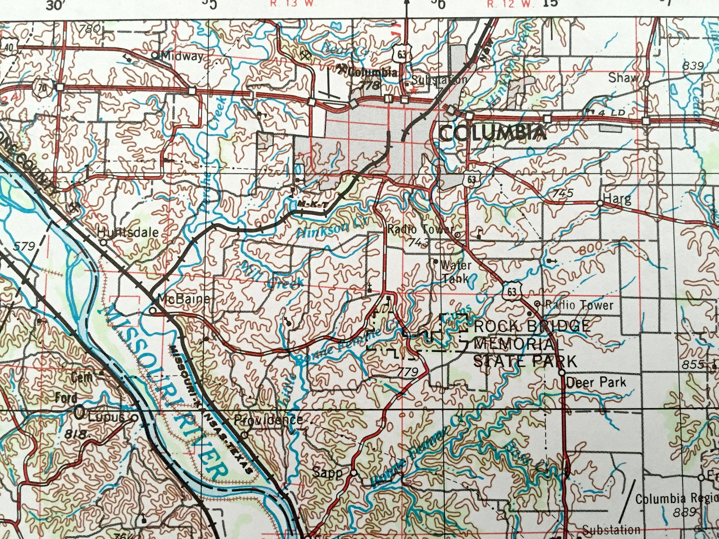 Antique Jefferson City, Missouri 1955 US Geological Survey Topographic Map – Columbia, Sedalia, Clinton, Warrensburg, Sweet Spring, Tipton