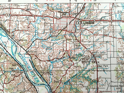Antique Jefferson City, Missouri 1955 US Geological Survey Topographic Map – Columbia, Sedalia, Clinton, Warrensburg, Sweet Spring, Tipton