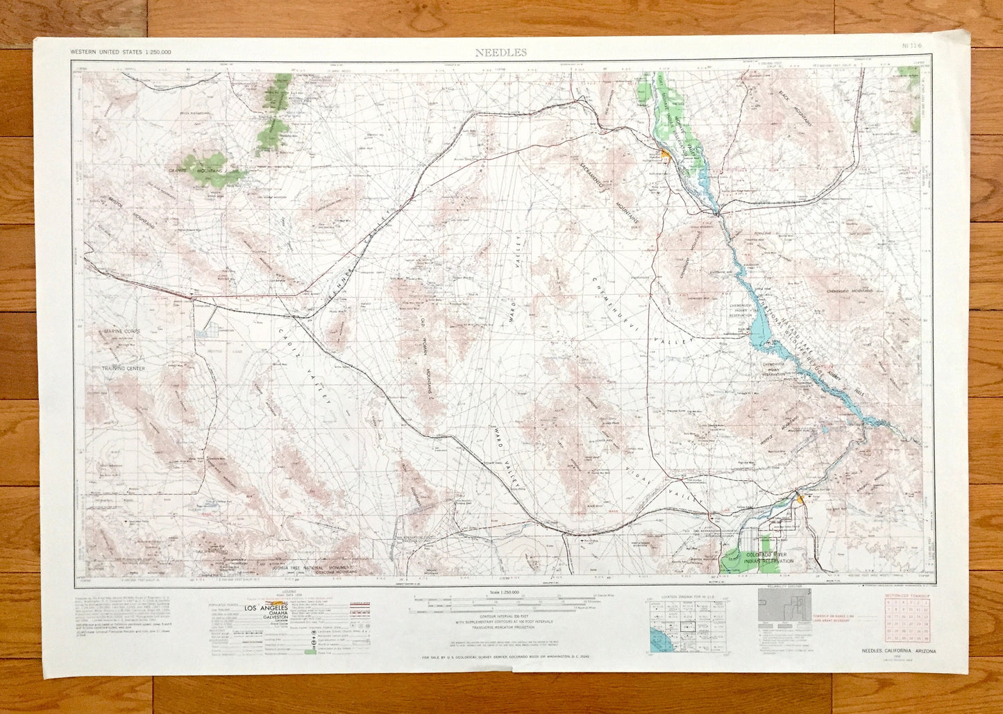 Antique Needles, California 1956 US Geological Survey Topographic Map – Klinefelter, Homer, Goffs, Fenner, Danby, Saltus, Chemehuevi Valley