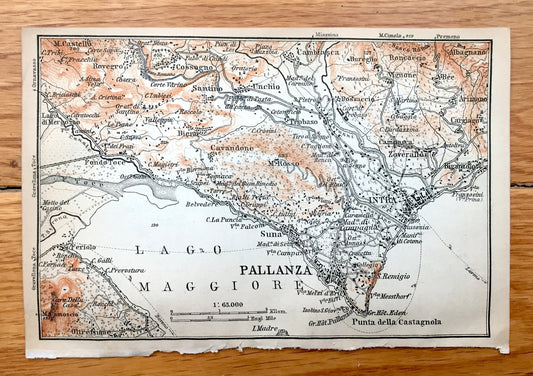 Antique 1904 Pallanza & Stresa, Italy Map from Baedekers Guide – Lago Maggiore, Verbano-Cusio-Ossola, Piedmont, Baveno, Intra, Castagnola