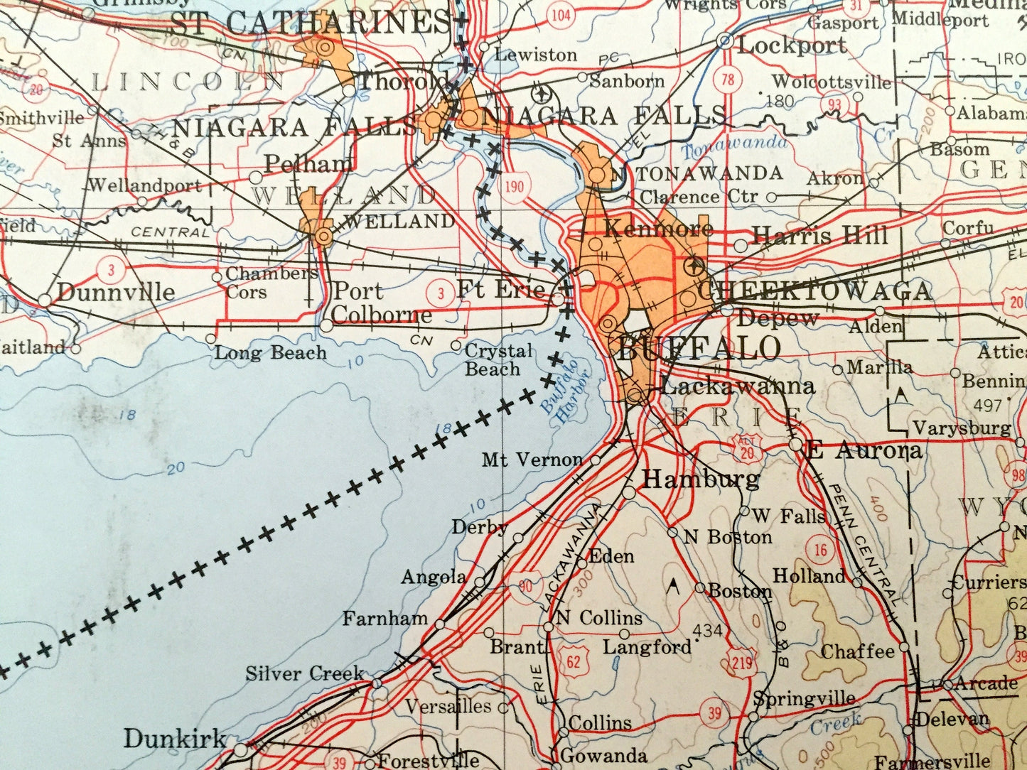 Antique Lake Erie 1974 US Geological Survey Topographic Map – Detroit, Ann Harbor, Cleveland, Pittsburgh, Buffalo, Niagara Falls, Toronto