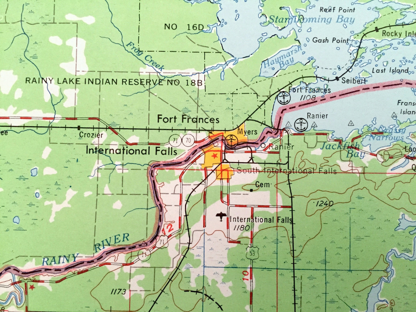 Antique International Falls, Minnesota 1958 US Geological Survey Topographic Map – Ranier, Ericsburg, Cusson, Glendale, Manitou, Littlefork