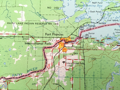 Antique International Falls, Minnesota 1958 US Geological Survey Topographic Map – Ranier, Ericsburg, Cusson, Glendale, Manitou, Littlefork