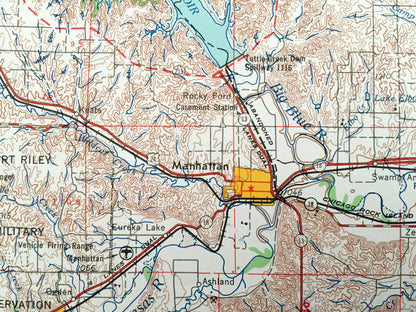 Antique Manhattan, Kansas 1955 US Geological Survey Topographic Map – Junction City, Clay Center, Minneapolis Concordia Belleville Wamego KS