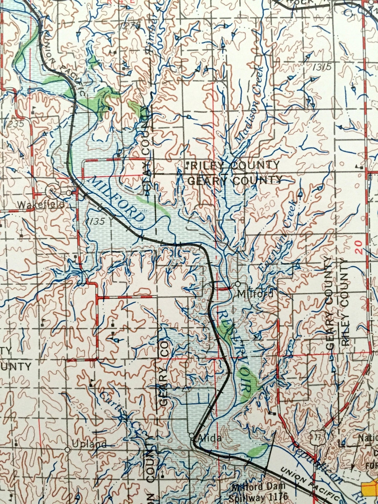 Antique Manhattan, Kansas 1955 US Geological Survey Topographic Map – Junction City, Clay Center, Minneapolis Concordia Belleville Wamego KS