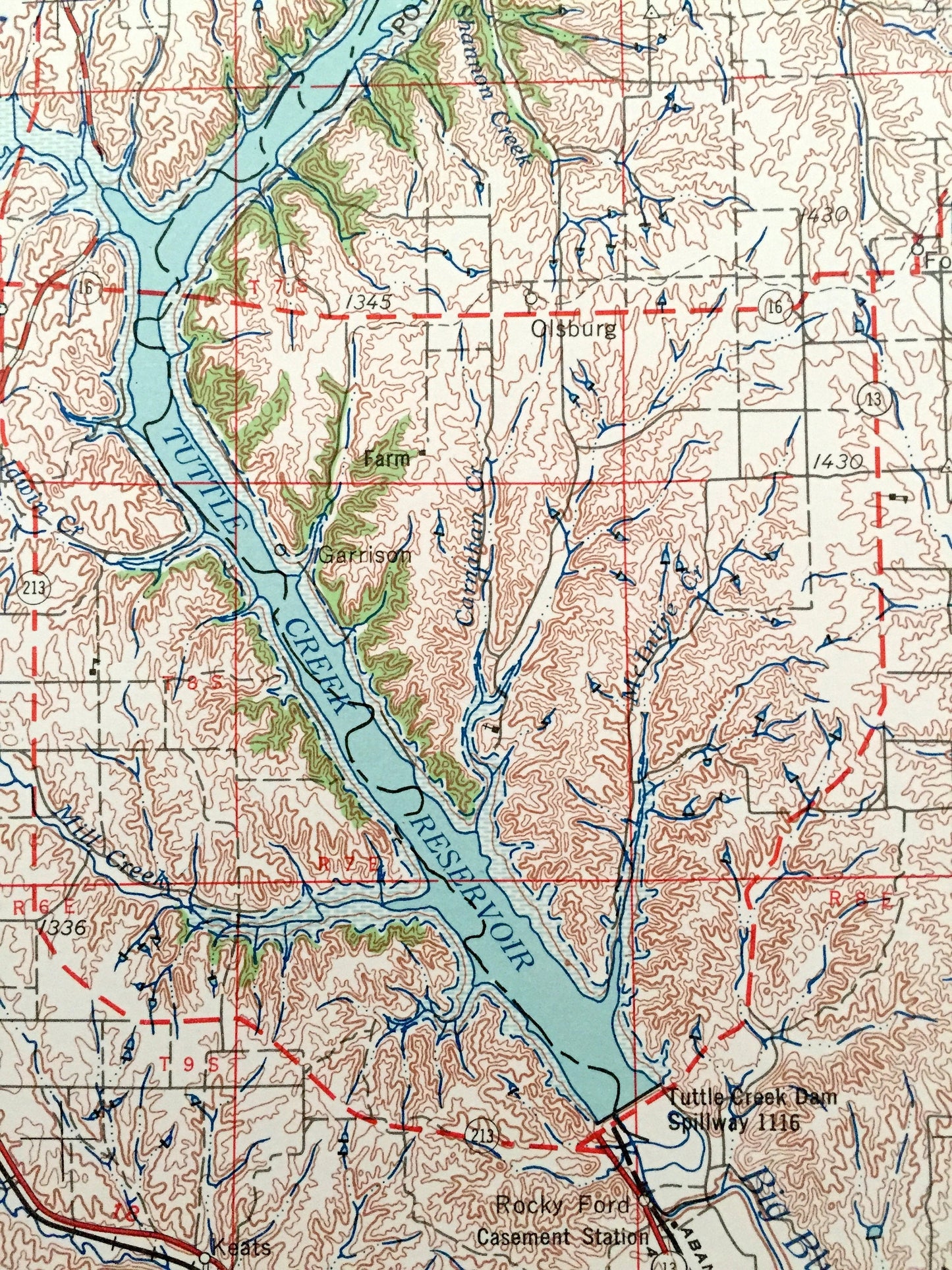 Antique Manhattan, Kansas 1955 US Geological Survey Topographic Map – Junction City, Clay Center, Minneapolis Concordia Belleville Wamego KS