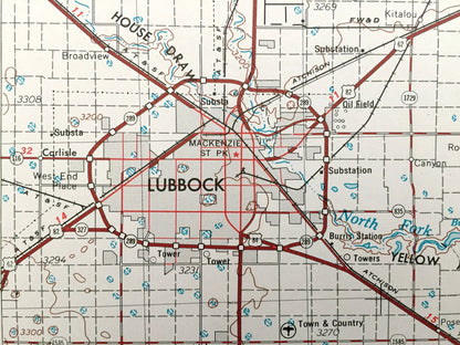 Antique Lubbock, Texas 1954 US Geological Survey Topographic Map – Slaton, Tahoka, Idalou, Abernathy, Floydada, Crosbyton, Aspermont Spur TX