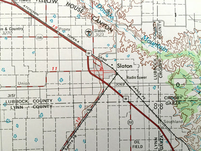 Antique Lubbock, Texas 1954 US Geological Survey Topographic Map – Slaton, Tahoka, Idalou, Abernathy, Floydada, Crosbyton, Aspermont Spur TX