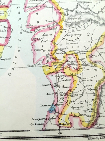 Antique 1863 Western India Map by Weller & Weekly Dispatch – Pakistan, Balochistan, Sehwan, Karachi, Vadodara, Dwarka, Jodhpur, Silohi, Bhuj