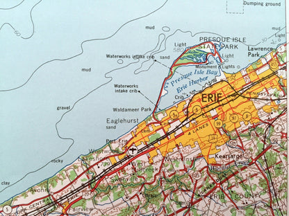 Antique Erie, Pennsylvania 1965 US Geological Survey Topographic Map – Lawrence Park, Lake City, Girard, Fairview, Ohio, London, Ontario PA