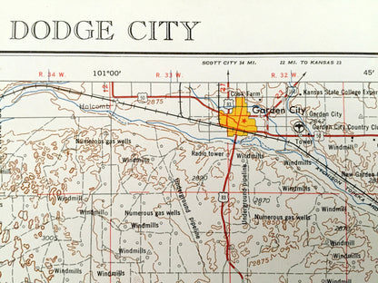 Antique Dodge City, Kansas 1959 US Geological Survey Topographic Map – Cimarron, Ulysses, Hugoton, Elkhart, Liberal, Plains, Meade, Fowler