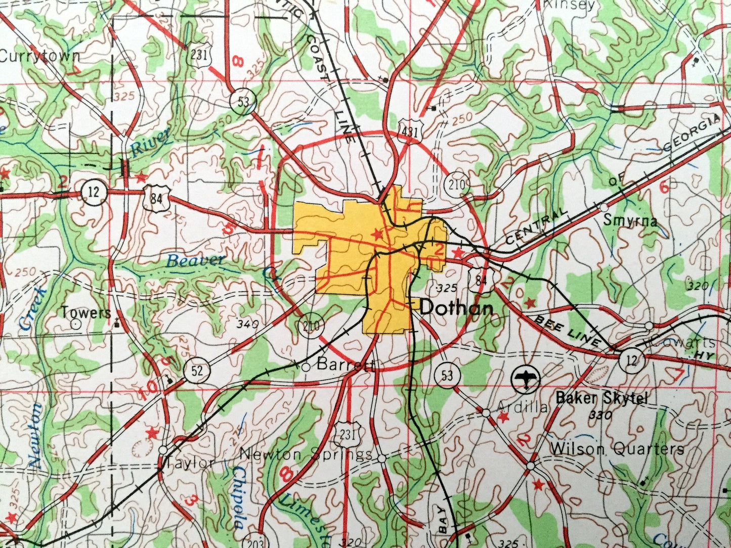 Antique Dothan, Alabama 1953 US Geological Survey Topographic Map – Fort Rucker, Enterprise, Ozark, Headland, Ashford, Georgia, Florida