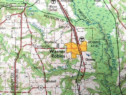 Antique Macon, Georgia 1964 US Geological Survey Topographic Map – Gordon, Warner Robins, Perry, Fort Valley, Jeffersonville, Marshaville