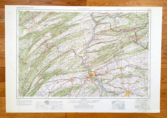 Antique Harrisburg, Pennsylvania 1957 US Geological Survey Topographic Map – Mechanicsburg, Hershey, Lebanon Middletown Lancaster Ephrata PA