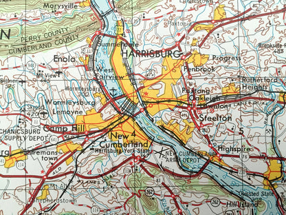 Antique Harrisburg, Pennsylvania 1957 US Geological Survey Topographic Map – Mechanicsburg, Hershey, Lebanon Middletown Lancaster Ephrata PA