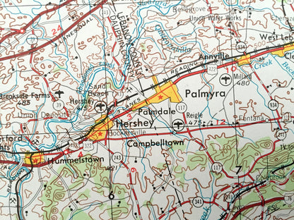 Antique Harrisburg, Pennsylvania 1957 US Geological Survey Topographic Map – Mechanicsburg, Hershey, Lebanon Middletown Lancaster Ephrata PA