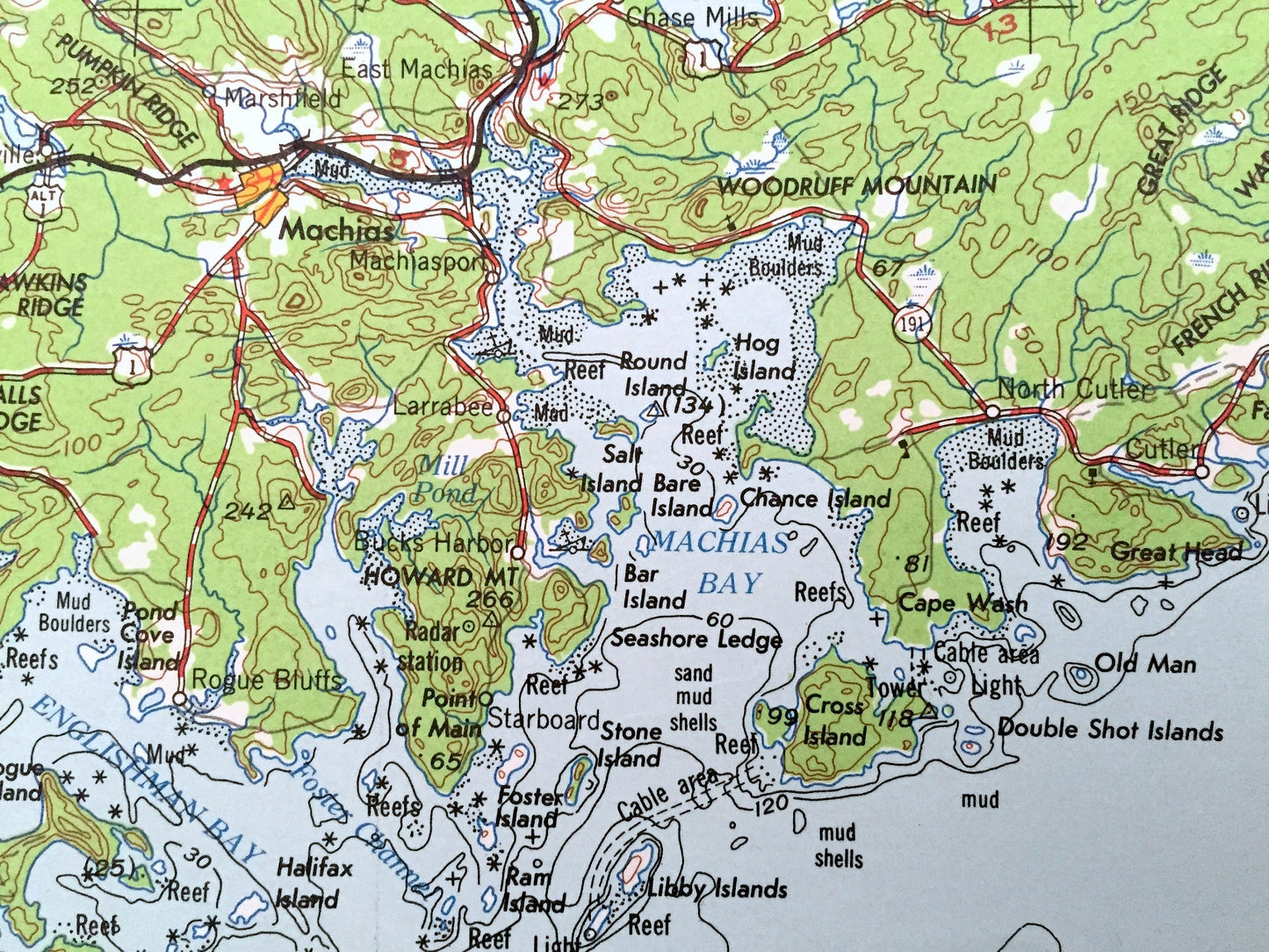 Antique Eastport, Maine 1961 US Geological Survey Topographic Map – Lubec, Machias, Jonesport, Moose Island Dennysville Washington County ME