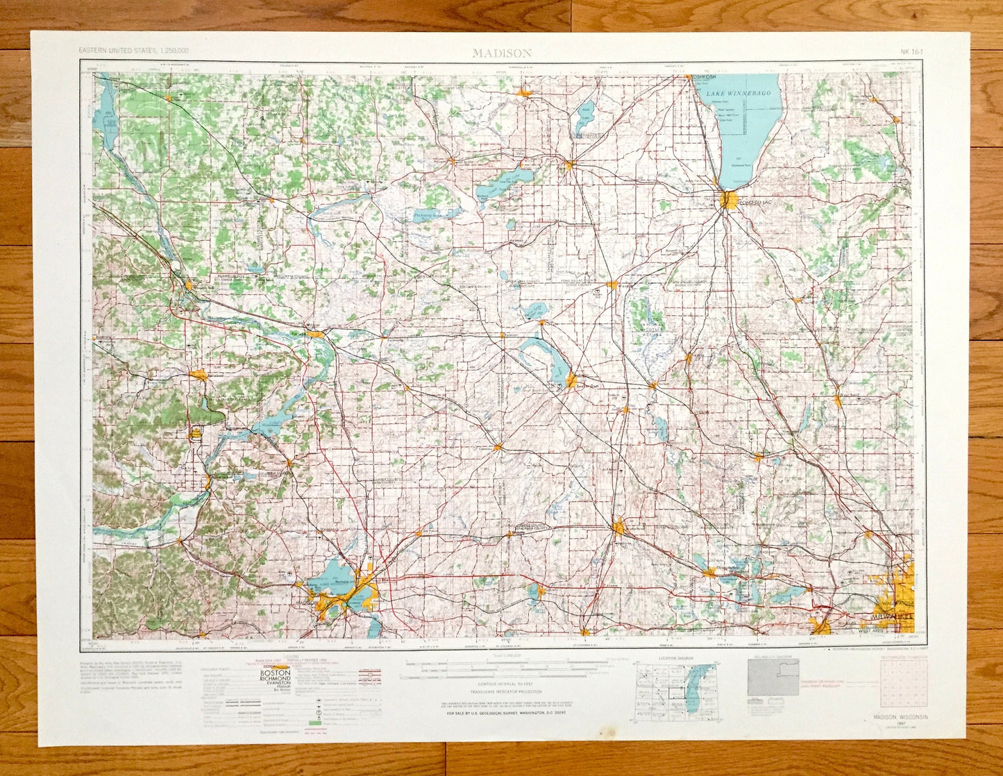 Antique Madison, Wisconsin 1957 US Geological Survey Topographic Map – Milwaukee, Wauwatosa, West Allis, Fond Du Lac, Portage, Beaver Dam WI