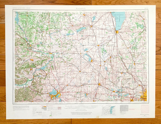 Antique Madison, Wisconsin 1957 US Geological Survey Topographic Map – Milwaukee, Wauwatosa, West Allis, Fond Du Lac, Portage, Beaver Dam WI